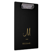 Typography Monogram Clipboard Elegant Black Gold クリップボード (右)