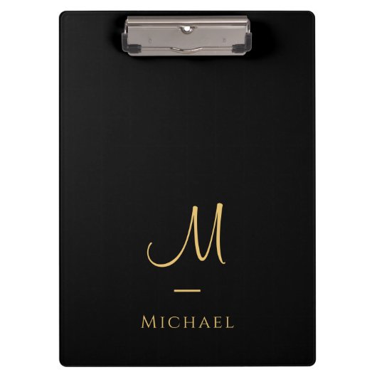 Typography Monogram Clipboard Elegant Black Gold クリップボード (正面)