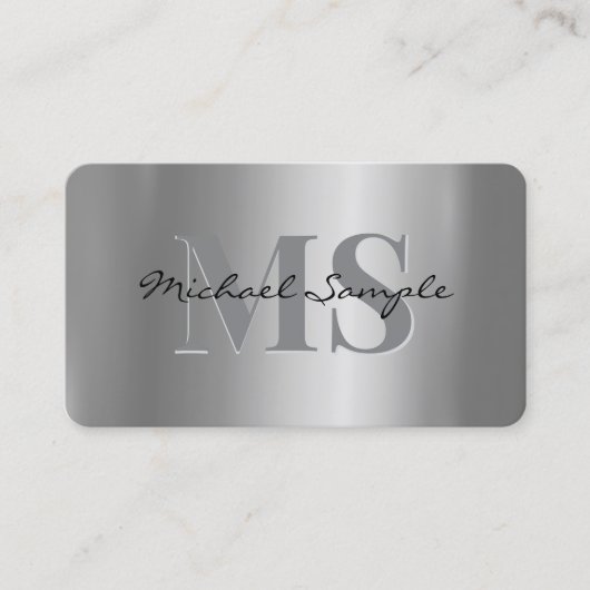Typography Name QR Code Script Luxury Silver 名刺 (正面)