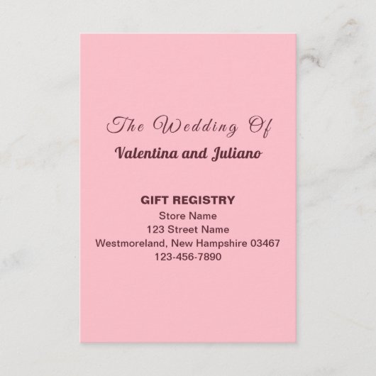 Typography Pink Wedding Gift Registry Portrait エンクロージャーカード (正面)