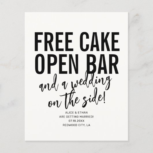 Typography QR Code Free Cake Wedding Save The Date チラシ (正面)