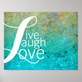 typography quote poster live laugh love on blue ポスター (正面)