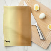 Typography Script Name Elegant Black And Gold キッチンタオル (四つ折り)