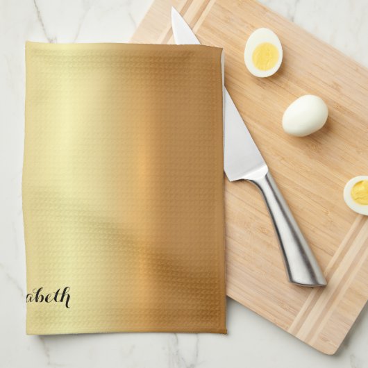 Typography Script Name Elegant Black And Gold キッチンタオル (四つ折り)