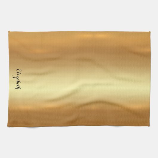 Typography Script Name Elegant Black And Gold キッチンタオル (横)