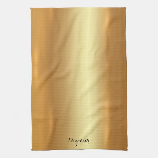 Typography Script Name Elegant Black And Gold キッチンタオル (縦)