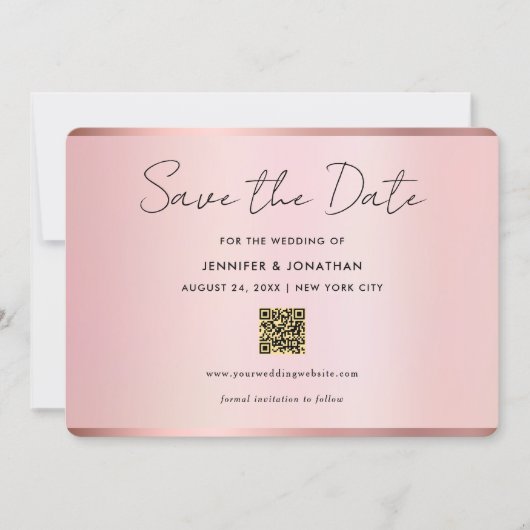Typography Script Save The Date Chic Rose Gold セーブザデート (正面)