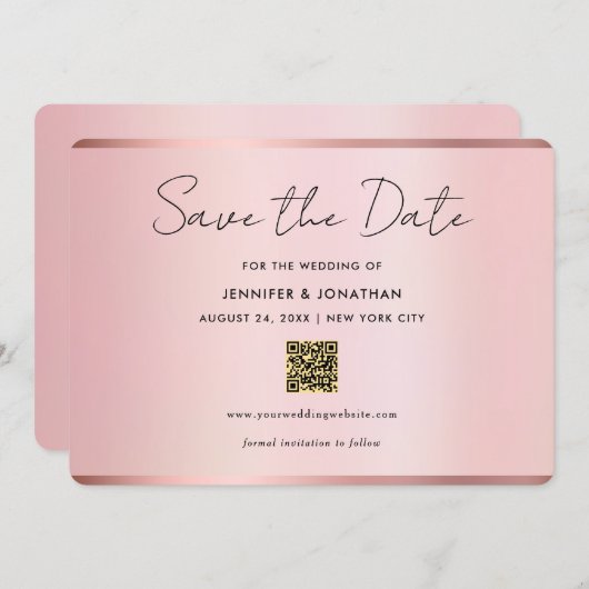 Typography Script Save The Date Chic Rose Gold セーブザデート (正面/裏面)