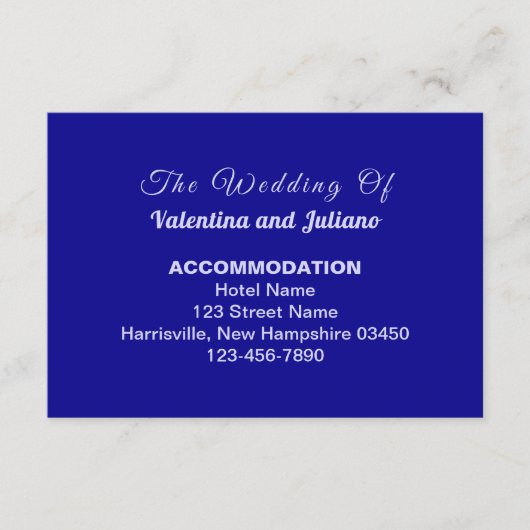 Typography Style Dark Blue Wedding Accommodation エンクロージャーカード (正面)
