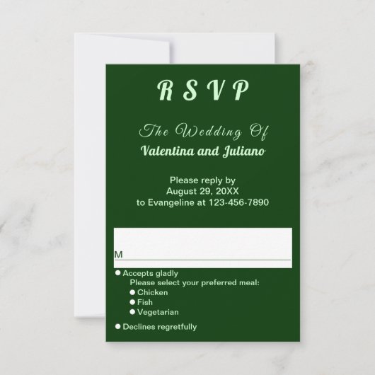 Typography Style Dark Green Portrait Wedding RSVP (正面)