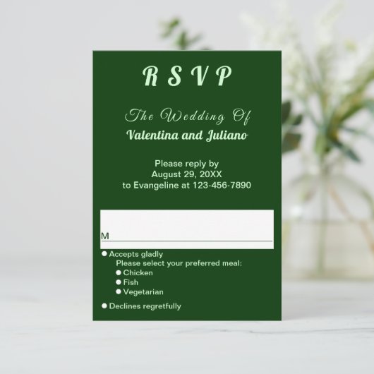 Typography Style Dark Green Portrait Wedding RSVP (スタンド正面)