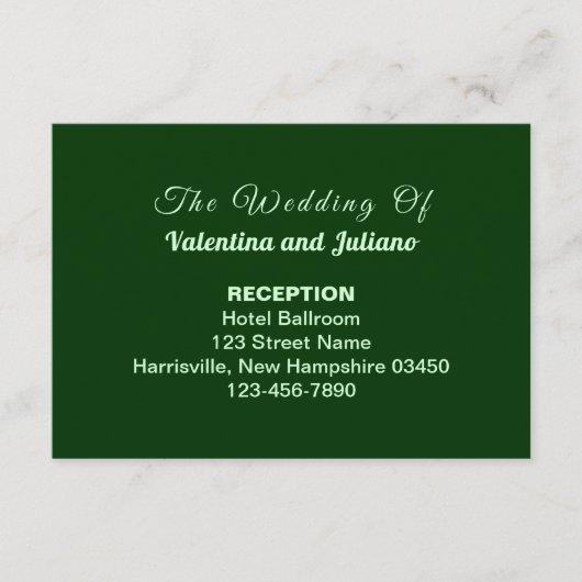 Typography Style Dark Green Wedding Reception エンクロージャーカード (正面)