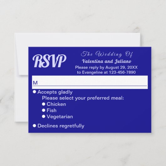 Typography Style Minimalist Dark Blue Wedding RSVP (正面)