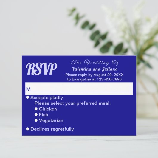 Typography Style Minimalist Dark Blue Wedding RSVP (スタンド正面)