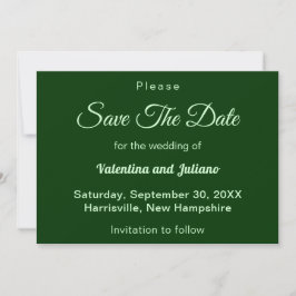 Typography Style Minimalist Dark Green Wedding セーブザデート
