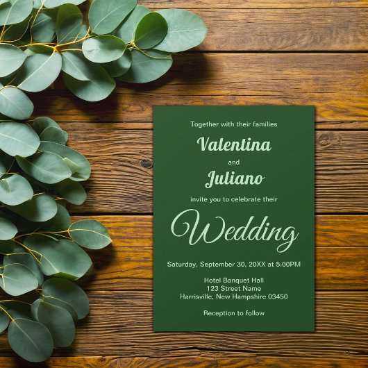 Typography Style Minimalist Dark Green Wedding 招待状