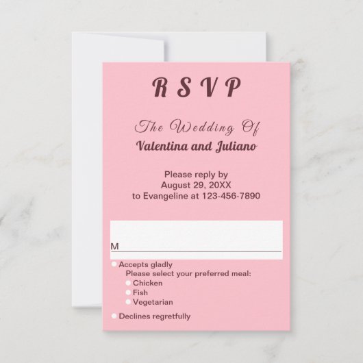 Typography Style Minimalist Pink Portrait Wedding 出欠カード (正面)