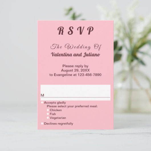 Typography Style Minimalist Pink Portrait Wedding 出欠カード (スタンド正面)