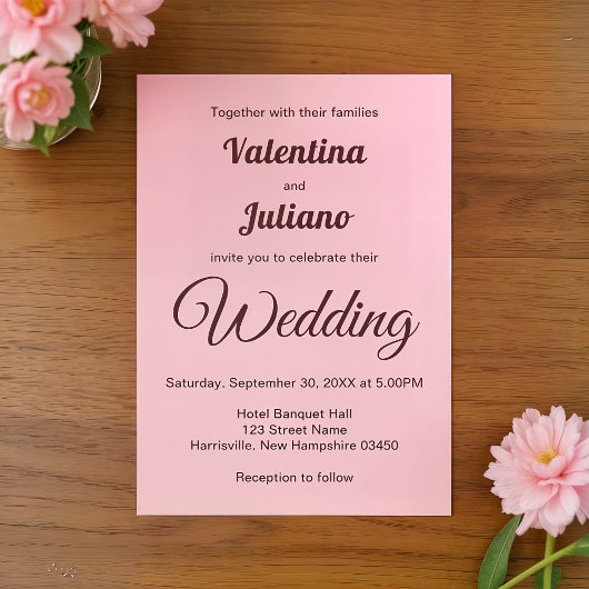 Typography Style Minimalist Pink Wedding 招待状