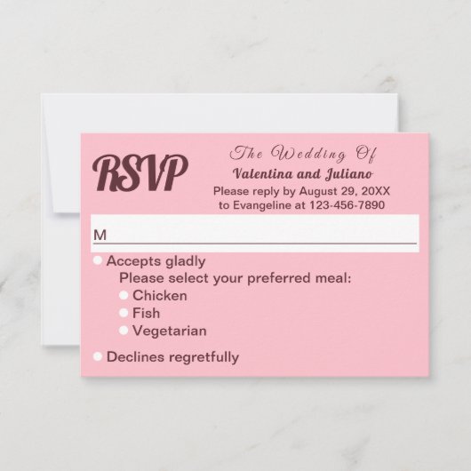Typography Style Minimalist Pink Wedding RSVP (正面)