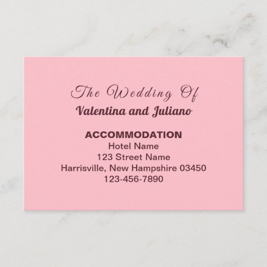 Typography Style Pink Wedding Accommodation エンクロージャーカード (正面)