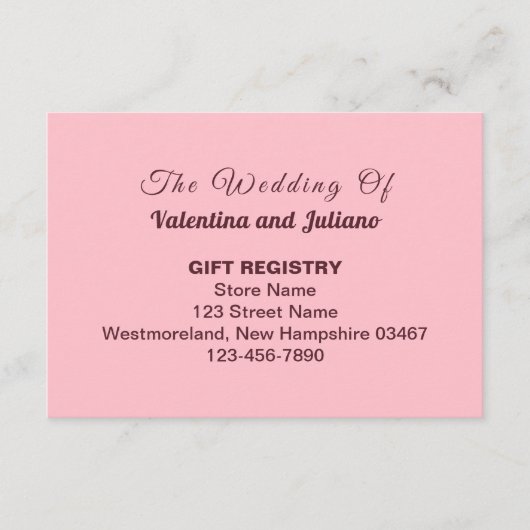 Typography Style Pink Wedding Gift Registry エンクロージャーカード (正面)