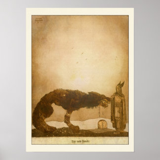 TyrとFenrir by John Bauer ポスター