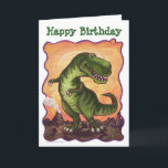 Tyrannosaurus Party Center カード<br><div class="desc">Animal Parade Tyrannosaurus Rex Birthday Party themed customizable and personalized gifts, decorations, party favors, and much more created by ITD Animal Parade feature our original art of a playful TRex dinosaur who stands in a brown prehistoric landscape complete with a smoking volcano. Behind the whimsical dinosaur is a textured yellow,...</div>