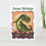 Tyrannosaurus Party Center カード<br><div class="desc">Animal Parade Tyrannosaurus Rex Birthday Party themed customizable and personalized gifts, decorations, party favors, and much more created by ITD Animal Parade feature our original art of a playful TRex dinosaur who stands in a brown prehistoric landscape complete with a smoking volcano. Behind the whimsical dinosaur is a textured yellow,...</div>