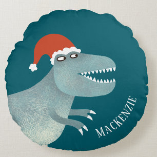 Tyrannosaurus Rex クリスマス サンタ帽子 名前入り ラウンドクッション