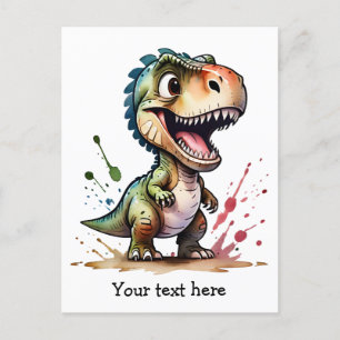 Tyrannosaurus Rex 水彩スプラッシュ オーダーメイド ポストカード