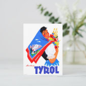 Tyrol，オーストリア。花とスカーフを持つ絵を描女性 ポストカード (スタンド正面)