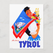 Tyrol,オーストリア。花とスカーフを持つ絵を描女性 ポストカード (正面)