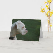 "Tyson"の白いボクサー犬の写真の挨拶状 カード (黄色い花)