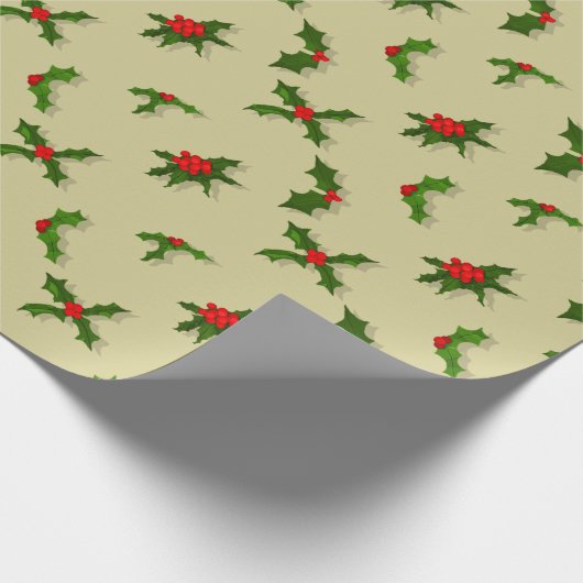 Uの一突き色のクリスマスの休日のヒイラギの果実 ラッピングペーパー (角)