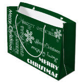 Uの一突き色のパーソナライズで白い雪片w/Text ラージペーパーバッグ (裏面アングル)