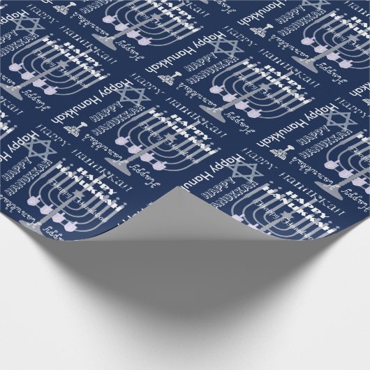 Uの一突き色の白く幸せなハヌカーの記号及び文字 ラッピングペーパー (角)