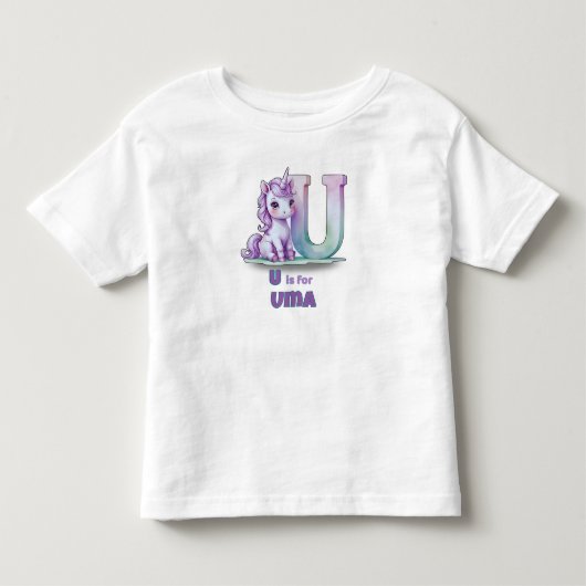 Uはユニコーンのイニシャル お名前入りキッズTシャツ トドラーTシャツ (正面)