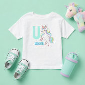 Uはユニコーン - かわいい虹色ユニコーンアルファベット トドラーTシャツ