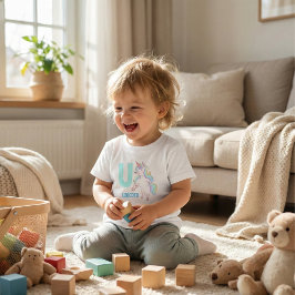 Uはユニコーン - かわいい虹色ユニコーンアルファベット トドラーTシャツ