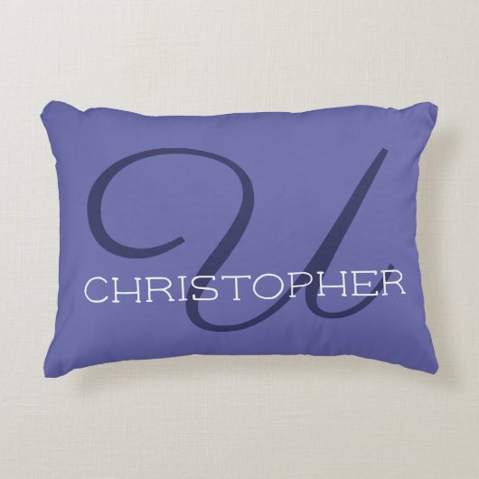 Uイニシャルカリグラフィトレンディーヴァーリーブルーシック アクセントクッション (正面)