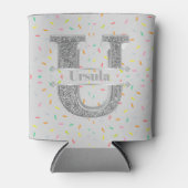 Uイニシャルパーソナライズされたシルバーモノグラムあなたの名前 缶クーラー (正面)