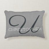 Uイニシャルパーソナライズされた名白黒グレー アクセントクッション (正面)