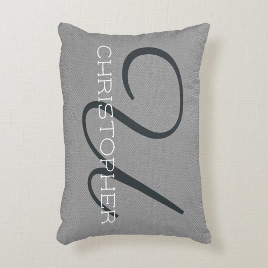 Uイニシャルパーソナライズされた名白黒グレー アクセントクッション (正面(垂直))