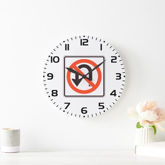 Uターン標識トラフィック安全道路記号 ラージ壁時計
