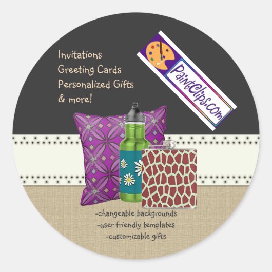 Uピックカラー/カントリーBurlapブラックボードチョーク ラウンドシール (正面)