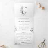 'U'モノグラム美しいスケッチフローラ結婚's 三つ折り招待状 (内部)