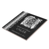 Uモノグラム「黒のホワイトレース」結婚のタイル タイル (側面)