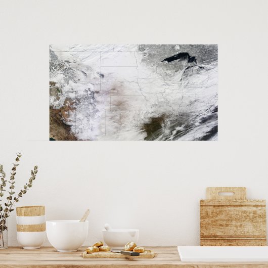 U上空の大規模な冬の嵐の衛星表示 ポスター (キッチン)