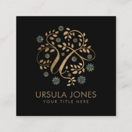 U字付き高級金字書道モノグラム スクエア名刺